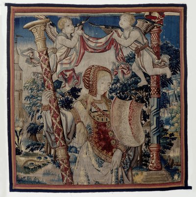 Castidad con dos amorcillos, fragmento del triunfo de la castidad sobre el amor Los triunfos de Petrarca (título de la serie) de Anonymous