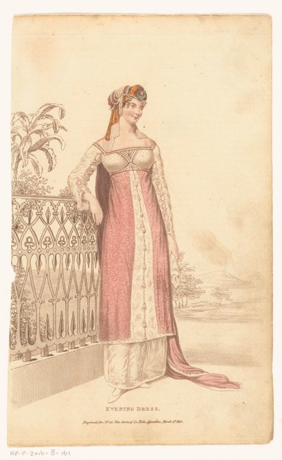 La Belle Assemblee, 1 de marzo de 1813, No. 42 (Nueva Serie): Vestido de noche de Anonymous