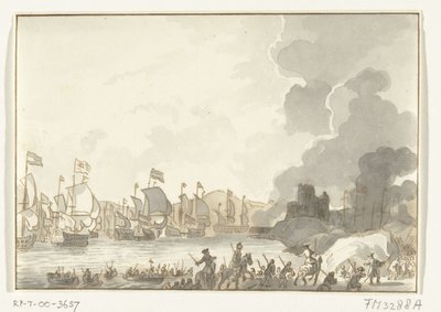 Desembarco de la flota inglesa y holandesa cerca de Cádiz, 1702 de Anonymous