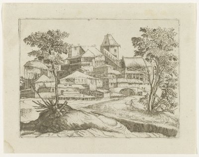 Paisaje con árboles y edificios. de Anonymous