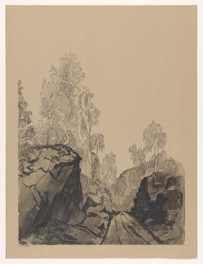 Paisaje con árboles y rocas de Anonymous