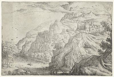 paisaje con castillo y rio Siete paisajes (título de la serie) de Anonymous