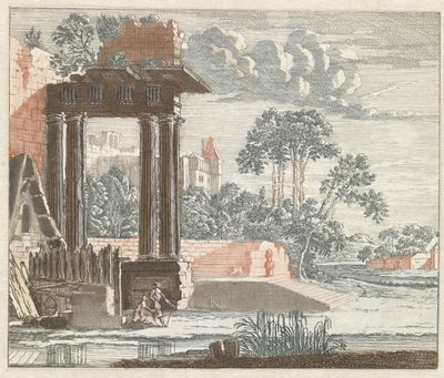Paisaje con ruinas clásicas a lo largo del agua. de Anonymous