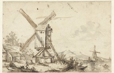 Paisaje con dos molinos de viento de Anonymous