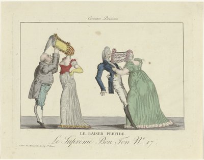 El Supremo Bon Ton. Caricatura parisina, 1800-1815, nº 17: El beso traicionero. de Anonymous
