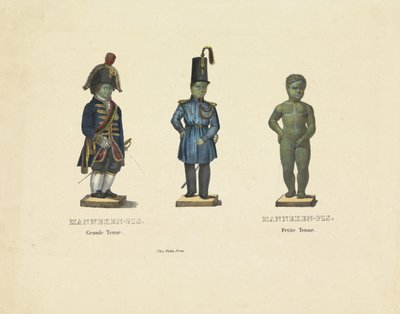 Manneken Pis con diferentes atuendos, 1817 Manneken-Pis. Gran atuendo. Manneken-Pis. Traje pequeño (título en objeto) de Anonymous
