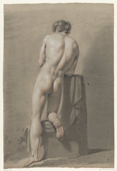 Desnudo masculino arrodillado sobre un bloque, visto desde atrás de Anonymous