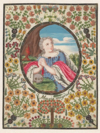 María Magdalena en óvalo con borde floral alrededor de Anonymous