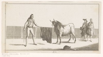 Matador desafía a un toro Colección de las principales suertes de una corrida de toros (título de serie sobre objeto) Colección de las maniobras taurinas más importantes (título de la serie) de Anonymous