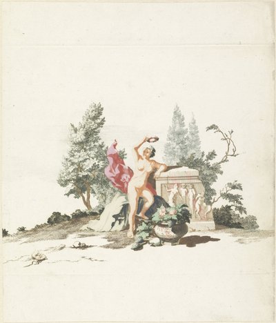 mujer desnuda, con, un, laurel, corona, en, un, monumento de Anonymous