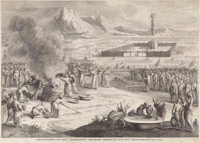 Sacrificio de una vaca roja por los israelitas Solemnidad de la Quema de las Plumas Rojas Buyten the Emptyer Israels (título sobre el objeto) de Anonymous