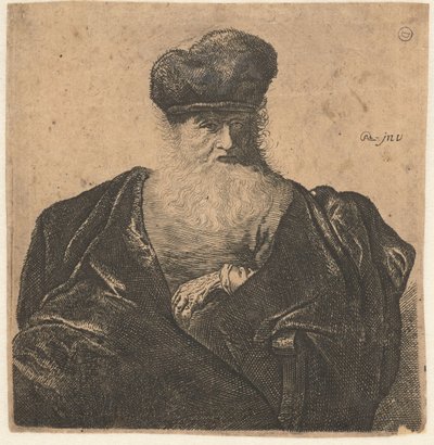 Anciano con barba, gorro de piel y capa de terciopelo de Anonymous