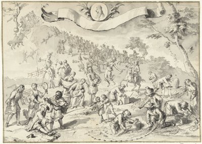 Dibujo para el grabado La avaricia intenta superar a la Fortuna, 1720
La gran escena de la locura (título de la serie) de Anonymous