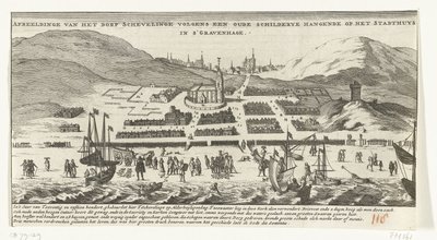 Inundaciones en Scheveningen el día de Todos los Santos, 1 de noviembre de 1570 Imagen del pueblo de Schevelinge según un cuadro antiguo colgado en Stadthuys en La Haya (título sobre objeto) de Anonymous