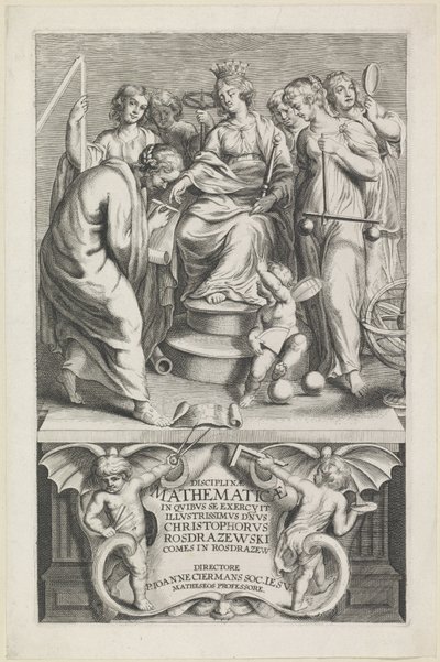 Personificación van de Wiskunde Titelpagina voor: Christophorus Rosdrazewski, Disciplinas matemáticas, [1640-1648] de Anonymous