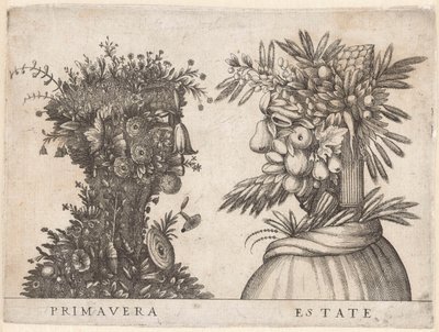 Personificaciones de las cuatro estaciones
La primavera y el verano representados por cabezas grotescas
Primavera / Estate (título en el objeto) de Anonymous