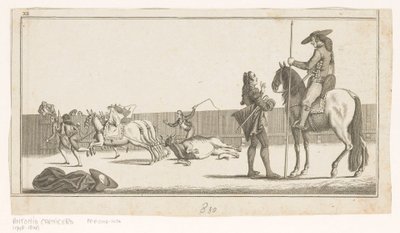 Picador y matador después de matar al toro Colección de las principales suertes de una corrida de toros (título de serie sobre objeto) Colección de las maniobras taurinas más importantes (título de la serie) de Anonymous