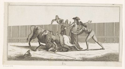Picador se cayó de su caballo Colección de las principales suertes de una corrida de toros (título de serie sobre objeto) Colección de las maniobras taurinas más importantes (título de la serie) de Anonymous