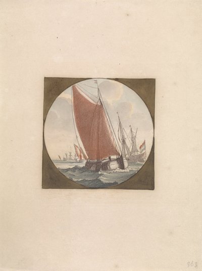 Fondo plano con velas llenas Barcos en el mar (serie B) (título de la serie) de Anonymous