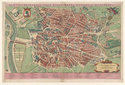 Plattegrond van Madrid La villa de Madrid corte delos reyes catolicos de Espanna (title on object) de Anonymous