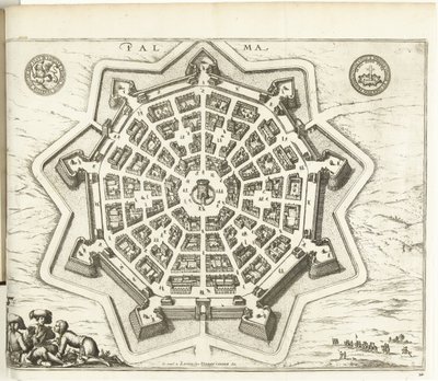 Plattegrond de Palmanova, 1726 Palma (título sobre objeto) Las Fuerzas de Europa, Asia, África y América (...) Así como los Mapas de las Costas de Francia y España (título de serie sobre objeto) de Anonymous