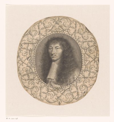 Retrato de Luis XIV rodeado de un marco decorativo con arabescos de Anonymous