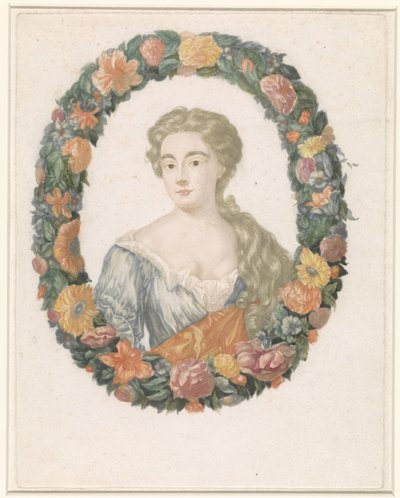 Retrato de una mujer en una corona de flores de Anonymous