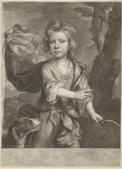 retrato, de, un, señalar, niño, con, arco, y, carcaj de Anonymous