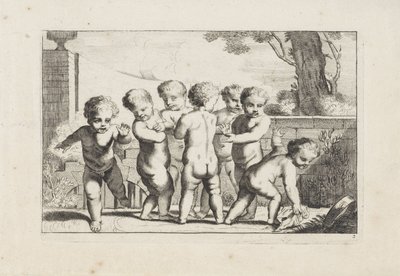 Jugando putti poniendo tejido Playing putti (título de la serie) de Anonymous