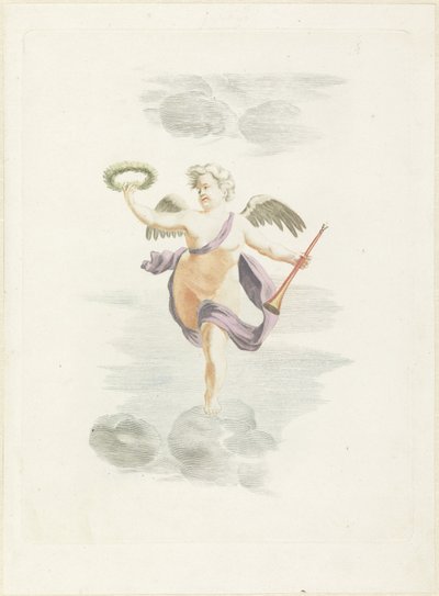 Putto con corona de laurel y trompeta de alabanza de Anonymous