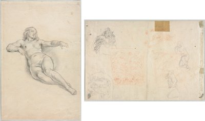 Reclining Female Nude (recto); Various Sketches of Figures and Plants (verso) de Anonymous