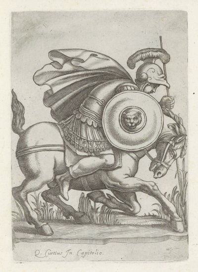 Reliëf met de daad van Marcus Curtius Antieke sculptn en Roma (título de la serie) Los íconos de las estatuas antiguas de la ciudad de Roma que se ven en lugares públicos (título de la serie) de Anonymous