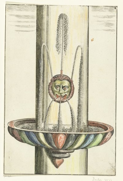 Lavabo redondo con cabeza de león Architectura Curiosa Nova (título de la serie) de Anonymous