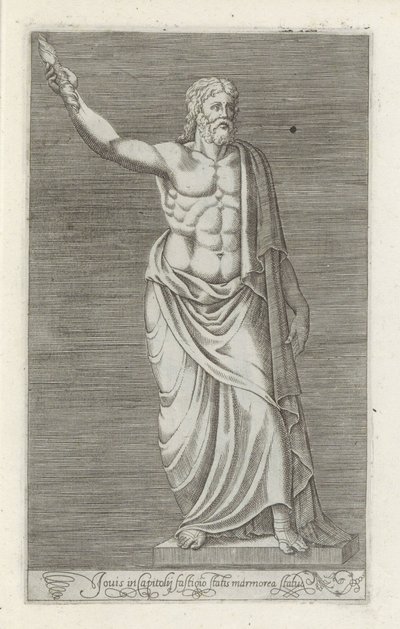 Escultura de Júpiter En la parte superior del Capitolio, hay una estatua de mármol (título sobre el objeto) Antieke sculptn en Roma (título de la serie) Los íconos de las estatuas antiguas de la ciudad de Roma que se ven en lugares públicos (título de la s de Anonymous