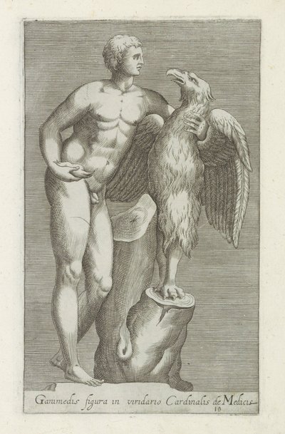 Sculptuur van Jupiter als adelaar met Ganymedes La figura de Ganímedes en el green del Cardenal de Medici (título sobre el objeto) Antieke sculptn en Roma (título de la serie) Los íconos de las estatuas antiguas de la ciudad de Roma que se ven en lugares p de Anonymous