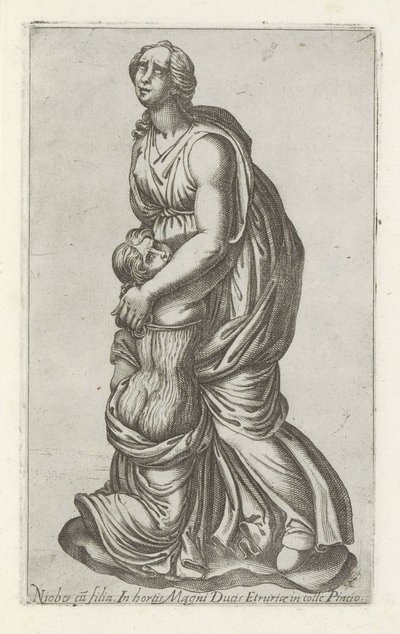 Sculptuur van Niobe conoció a haar dochter La hija de Niobe en los jardines del gran duque (título sobre el objeto) Antieke sculptn en Roma (título de la serie) Los íconos de las estatuas antiguas de la ciudad de Roma que se ven en lugares públicos (título de Anonymous