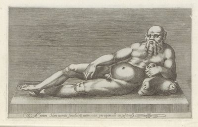 Sculptuur van Silenus La estatua de Eneas Silenus, la imagen caída de un jarrón viejo colocada sobre una tapa (título sobre el objeto) Antieke sculptn en Roma (título de la serie) Los íconos de las estatuas antiguas de la ciudad de Roma que se ven en lugar de Anonymous