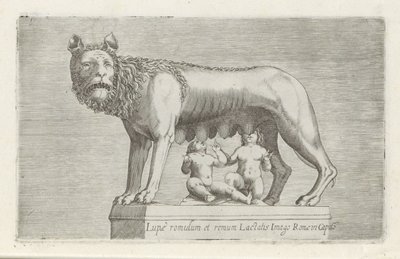 Sculptuur van de Lupa Capitolina die de tweeling Romulus y Remus zoogt Rómulo y Remo chupan la imagen de Roma de Lupa en el capítulo (título del objeto) Antieke sculptn en Roma (título de la serie) Las estatuas antiguas de la ciudad de Roma que se ven en l de Anonymous
