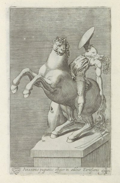 Sculptuur van een Amazone te paard Retrato de Amaso peleando en casa farnesiana (título sobre objeto) Antieke sculptn en Roma (título de la serie) Los íconos de las estatuas antiguas de la ciudad de Roma que se ven en lugares públicos (título de la serie) de Anonymous
