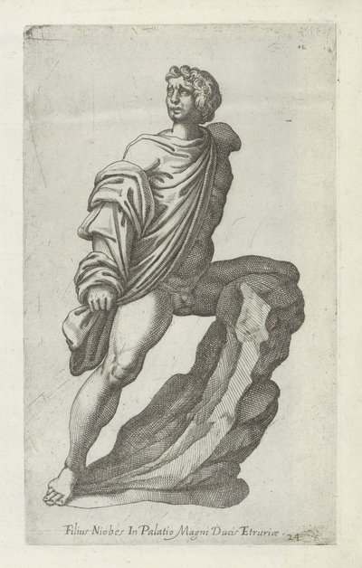 Sculptuur van een zoon van Niobe hijo de Niobe en el palacio del gran duque de Etruria (título sobre el objeto) Antieke sculptn en Roma (título de la serie) Los íconos de las estatuas antiguas de la ciudad de Roma que se ven en lugares públicos (título de  de Anonymous