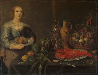 Siervo junto a la mesa de la despensa de Anonymous