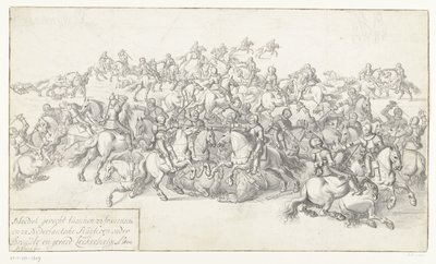 Batalla de Gourmet, 1600 Batalla sangrienta entre 22 Francoian y 22 Netherlandish Ruyteren bajo Breaut y Gerard Leckerbeetge Ao. 1600 (título sobre el objeto) de Anonymous