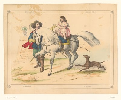Un noble español coge la mano de una chica a caballo
Jeune Amazone / The little Amazon / La pequeña amazona (título en el objeto) de Anonymous