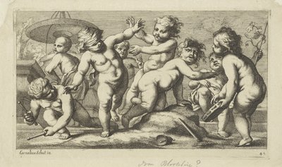 Putti jugando junto a una fuente Playing putti (título de la serie) de Anonymous