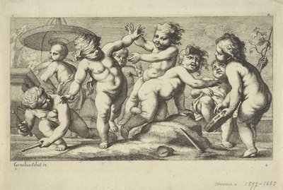Putti jugando junto a una fuente Playing putti (título de la serie) de Anonymous
