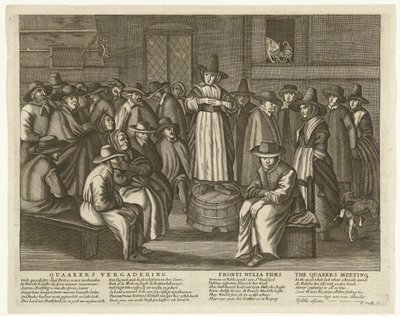 Caricatura de los cuáqueros ingleses, hacia 1656 Quaaker Meeting / Fronti Nulla Fides / The Quaakers Meeting (título sobre el objeto) de Anonymous