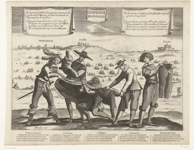 Caricatura de los españoles tras la pérdida de Breda, Thionville, Perpiñán, Portugal y Cataluña, 1643 L