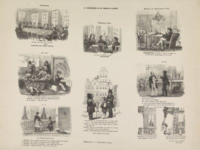 Caricatura de una ordenanza en Utrecht sobre construcción y demolición, 1857 Reglamento de Edificación y Demolición (título sobre objeto) de Anonymous