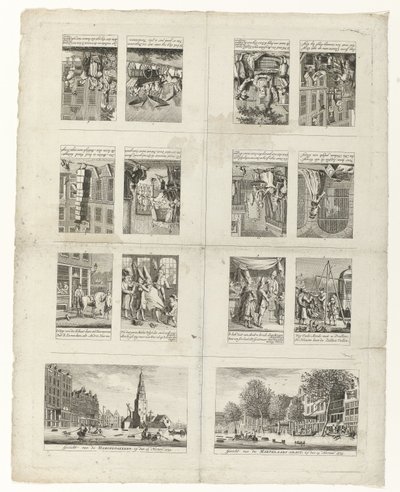 Viñetas sobre la moda y dos vistas de Ámsterdam durante las inundaciones de 1775 de Anonymous