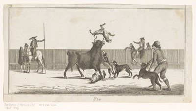 Toro atacado por perros Colección de las principales suertes de una corrida de toros (título de serie sobre objeto) Colección de las maniobras taurinas más importantes (título de la serie) de Anonymous